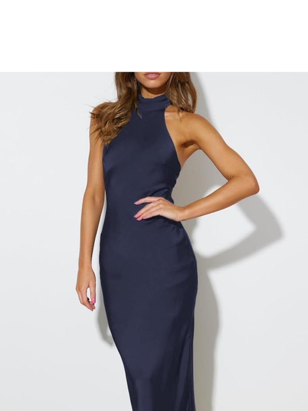 Navy High-Neck Sleeveless Maxi Dress